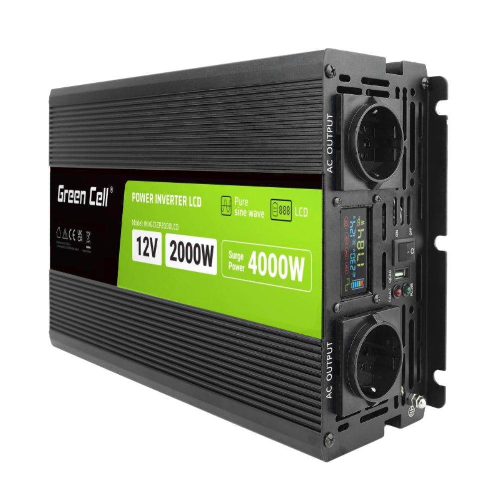 Conversor 12V-230V 2000W Onda Pura C/ Lcd Green Cell - NOVEDUC Equipamento Laboratório e Formação Profissional