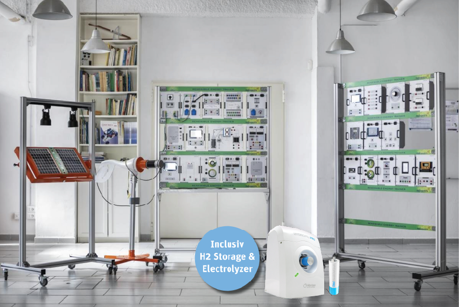 Bancada didática Heliocentris com sistemas solar, eólico e de hidrogénio yakwe