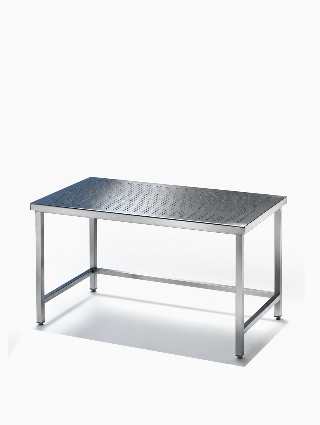 Mesa inox perfurada para escorrimento de utensílios — vista ilustrativa do equipamento