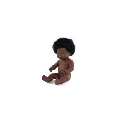 Boneca Bebé Africana com Síndrome de Down 38cm (Enviado em Saco e sem Roupa Interior) - NOVEDUC Equipamento Laboratório e Formação Profissional