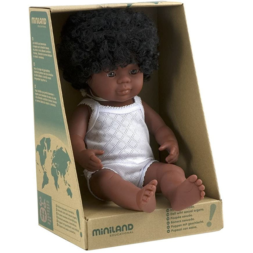 Boneca Bebé Afro-Americana 38cm (Enviado em caixa e com Roupa Interior) - NOVEDUC Equipamento Laboratório e Formação Profissional