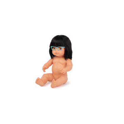 Boneca Bebé Asiática com Óculos 38cm (Enviado em caixa e com Roupa Interior) - NOVEDUC Equipamento Laboratório e Formação Profissional