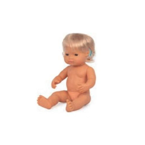 Boneca Bebé Europeia com Aparelho Auditivo 38cm (Enviado em Saco e sem Roupa Interior) - NOVEDUC Equipamento Laboratório e Formação Profissional