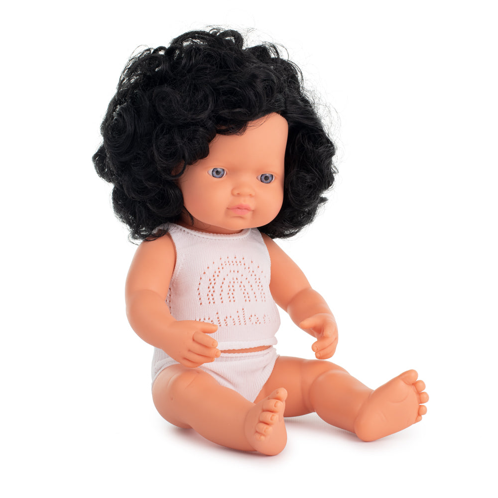Boneca Bebé Europeia com Cabelo Encaracolado 38cm (Enviado em caixa e com Roupa Interior) - NOVEDUC Equipamento Laboratório e Formação Profissional