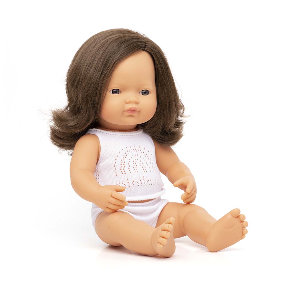 Boneca Bebé Europeia Morena 38cm (Enviado em caixa e com Roupa Interior) - NOVEDUC Equipamento Laboratório e Formação Profissional