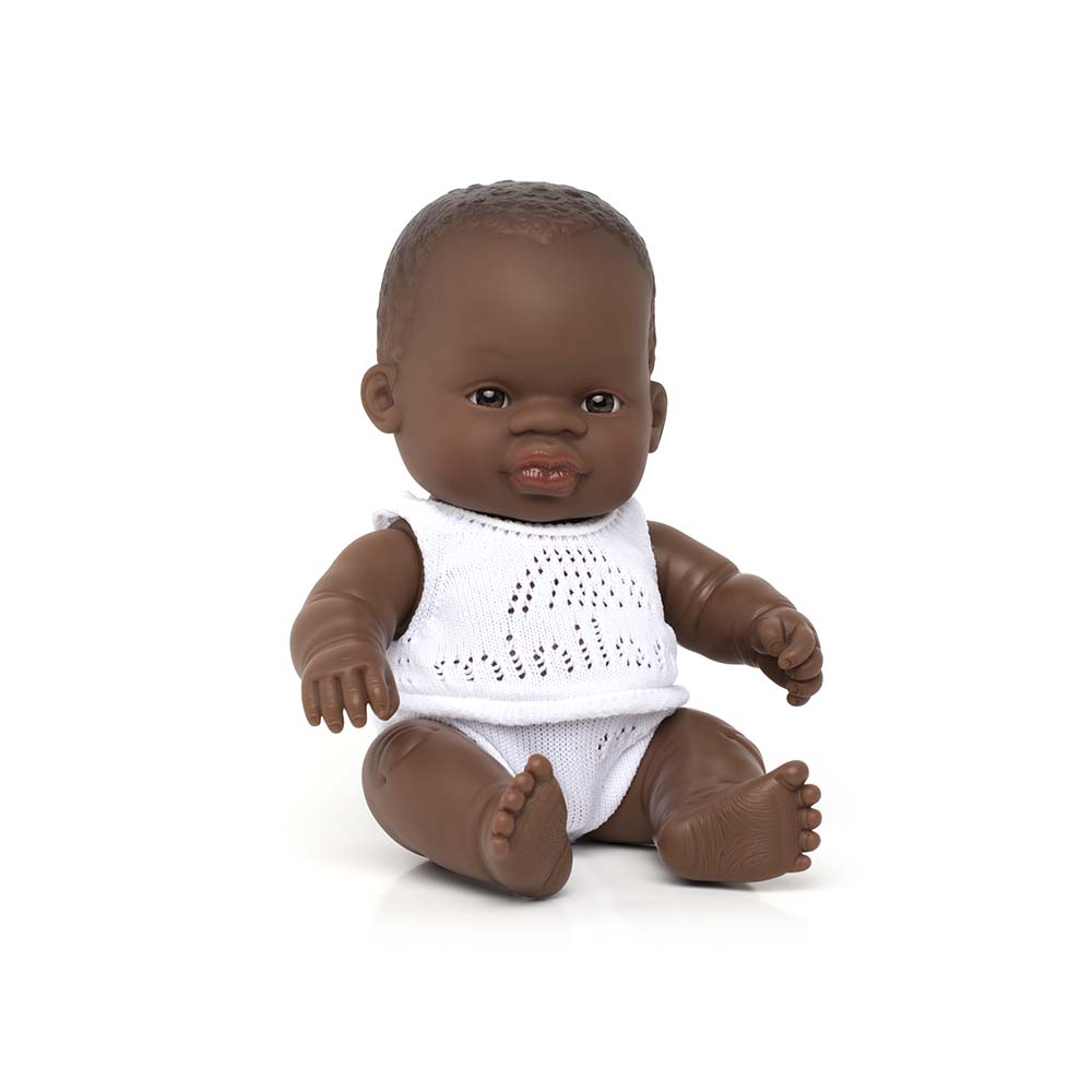 Boneco Bebé Africano 21cm (Enviado em Caixa e com Roupa Interior) - NOVEDUC Equipamento Laboratório e Formação Profissional