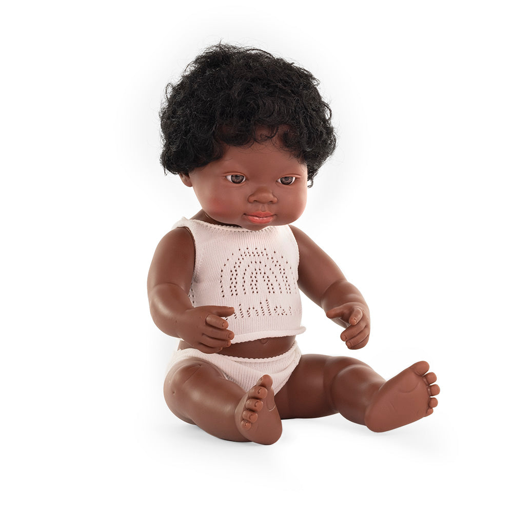 Boneco Bebé Africano 38cm (Enviado em caixa e com Roupa Interior) - NOVEDUC Equipamento Laboratório e Formação Profissional