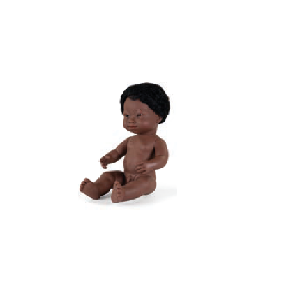 Boneco Bebé Africano com Síndrome de Down 38cm (Enviado em caixa e com Roupa Interior) - NOVEDUC Equipamento Laboratório e Formação Profissional
