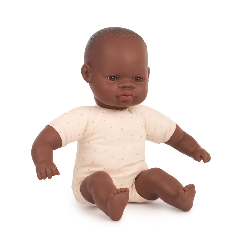 Boneco Bebé Africano Corpo Macio 32cm (Enviado em Caixa) - NOVEDUC Equipamento Laboratório e Formação Profissional