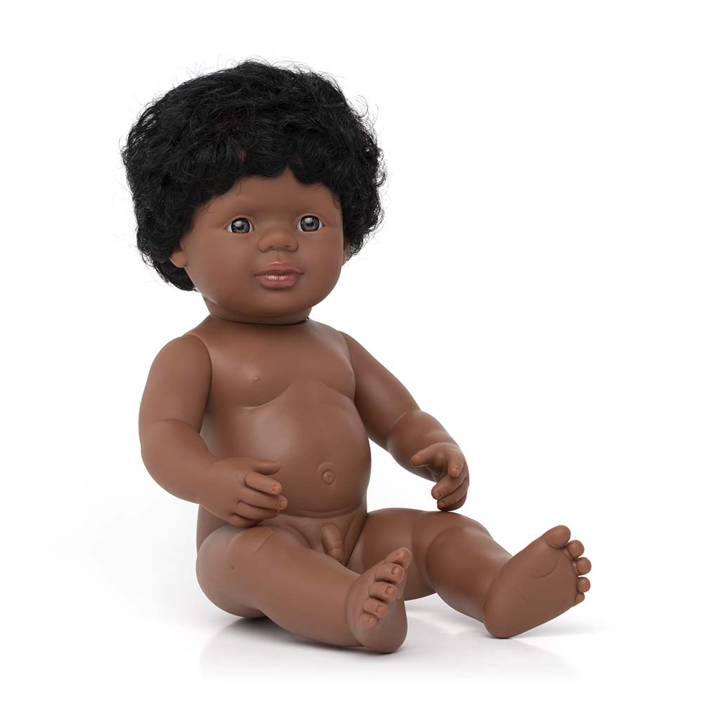 Boneco Bebé Afro-Americano 38cm (Enviado em Saco e sem Roupa Interior) - NOVEDUC Equipamento Laboratório e Formação Profissional