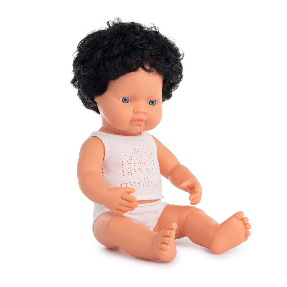 Boneco Bebé Europeu com Cabelo Encaracolado 38cm (Enviado em caixa e com Roupa Interior) - NOVEDUC Equipamento Laboratório e Formação Profissional