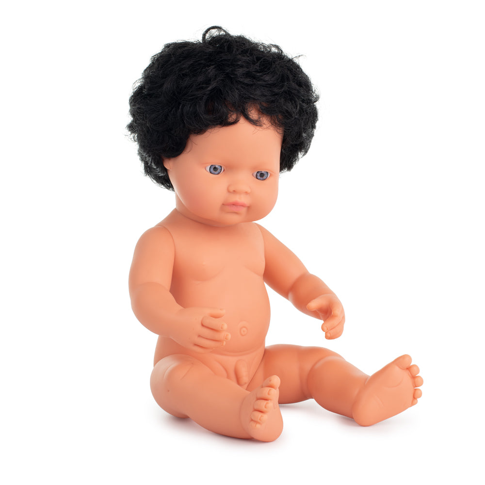 Boneco Bebé Europeu com Cabelo Encaracolado 38cm (Enviado em Saco e sem Roupa Interior) - NOVEDUC Equipamento Laboratório e Formação Profissional