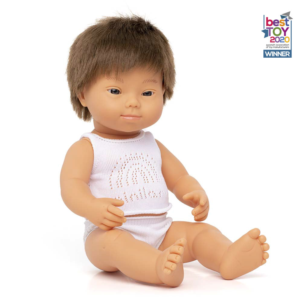 Boneco Bebé Europeu com Síndrome de Down 38cm (Enviado em caixa e com Roupa Interior) - NOVEDUC Equipamento Laboratório e Formação Profissional