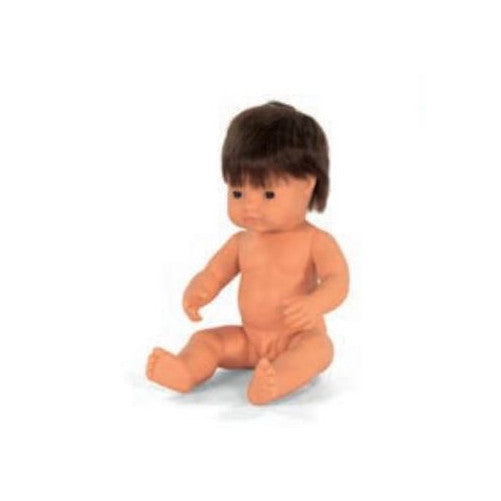 Boneco Bebé Europeu Moreno 38cm (Enviado em caixa e com Roupa Interior) - NOVEDUC Equipamento Laboratório e Formação Profissional