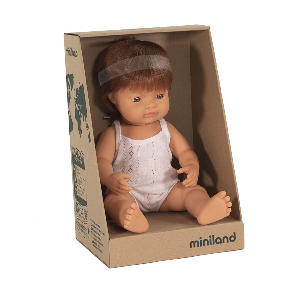 Boneco Bebé Europeu Ruivo 38cm (Enviado em Saco e sem Roupa Interior) - NOVEDUC Equipamento Laboratório e Formação Profissional