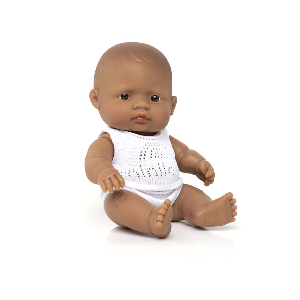 Boneco Bebé Latino-americano 21cm (Enviado em Caixa e com Roupa Interior) - NOVEDUC Equipamento Laboratório e Formação Profissional