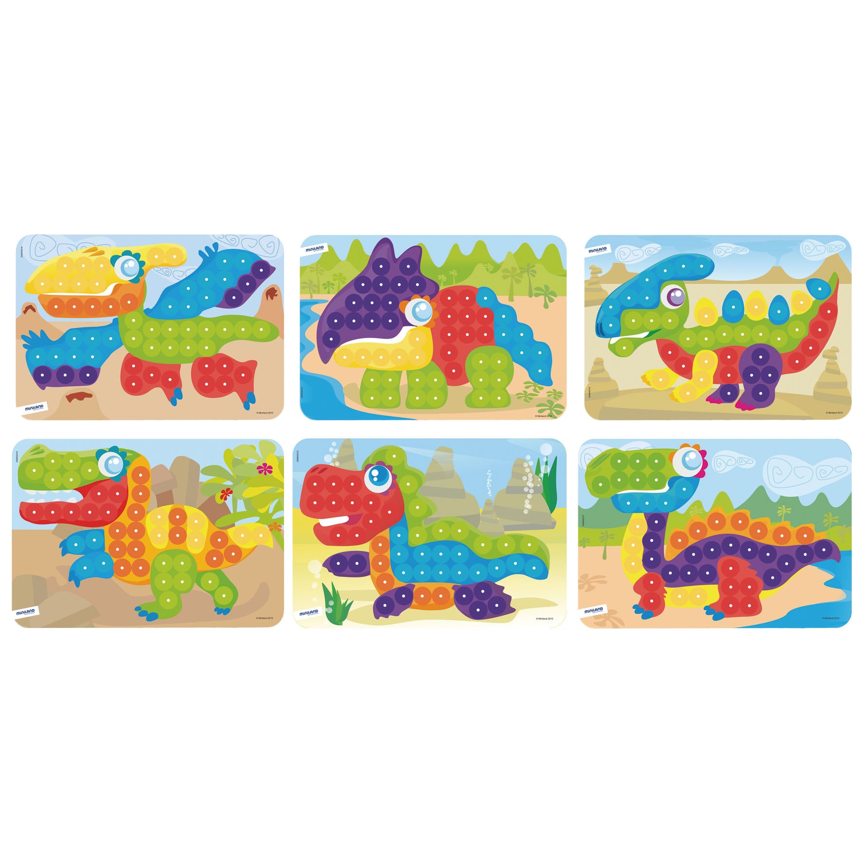 Conjunto de 6 Padrões Dinossauros para Pinos 20mm - NOVEDUC Equipamento Laboratório e Formação Profissional