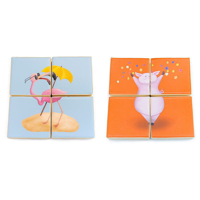 Puzzle de 4 Peças de Dupla Face - Flamingo e Porco - NOVEDUC Equipamento Laboratório e Formação Profissional