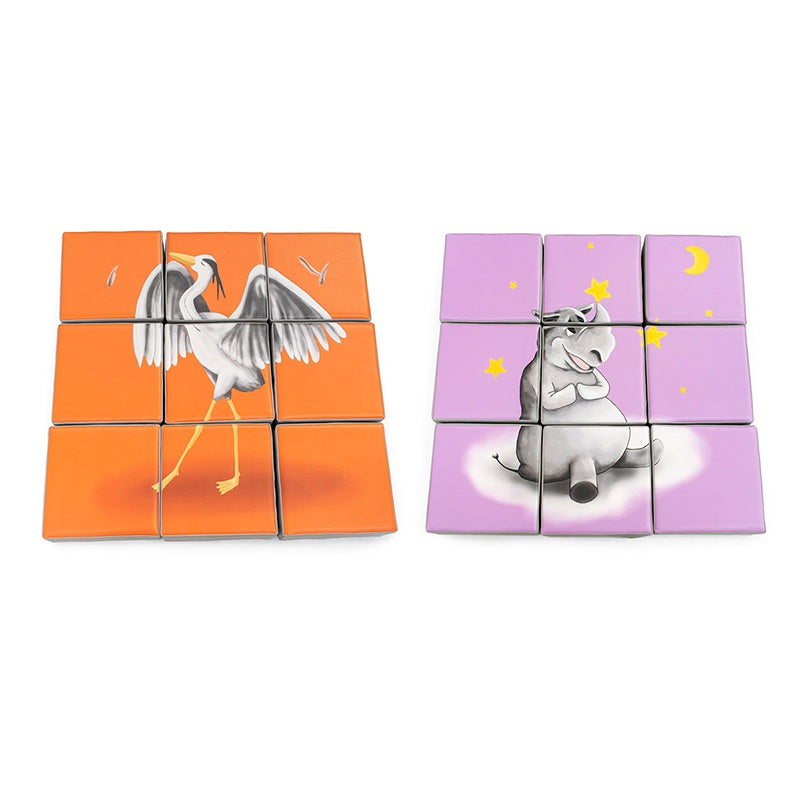 Puzzle de 9 Peças de Dupla Face - Garça e Rinoceronte - NOVEDUC Equipamento Laboratório e Formação Profissional