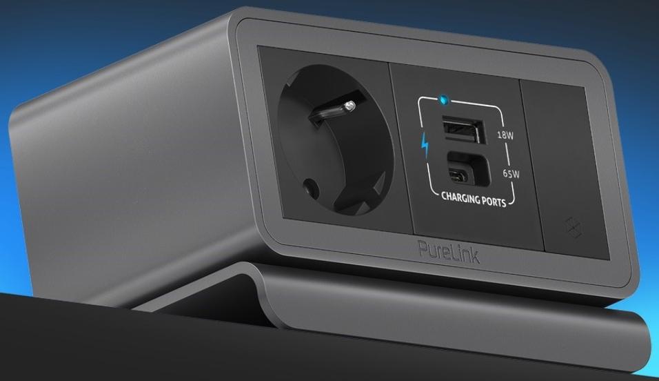 CAIXA MEDIAHUB 2, 5 SLOT, 1 SCHUKO, 2 USB POWER, 1 SLOT GRÁTIS CINZA - NOVEDUC Equipamento Laboratório e Formação Profissional