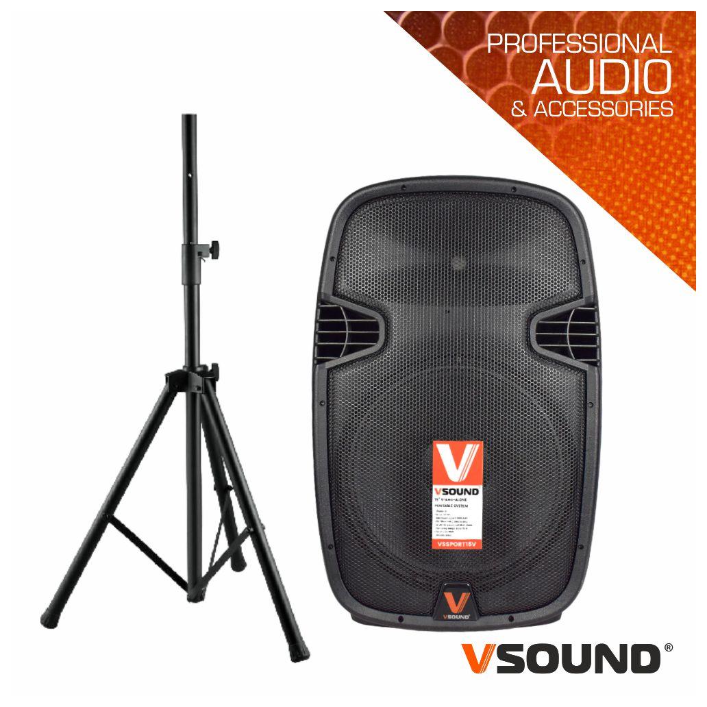 Coluna Amplificada 15" 700W UHF C/ Suporte VSOUND - NOVEDUC Equipamento Laboratório e Formação Profissional
