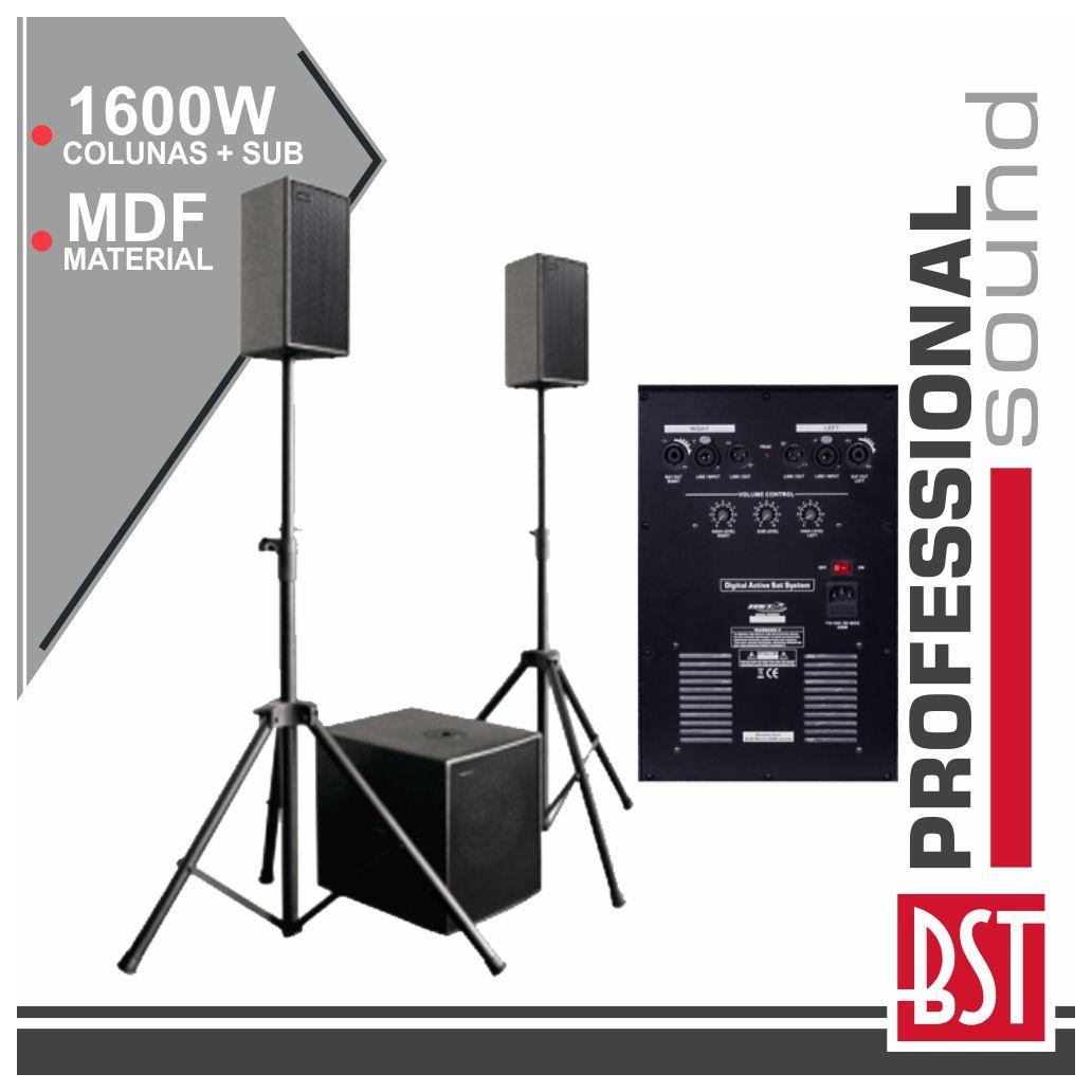 Conjunto Som Bi-Amplificado Pro 2.1 1600Wmáx Mdf BST - NOVEDUC Equipamento Laboratório e Formação Profissional