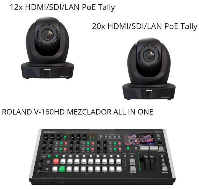 KIT CÂMERAS (12X Y 20X HDMI/SDI/LAN POE, TALLY) + PAINEL DE CONTROLO (ROLAND V-160HD) - NOVEDUC Equipamento Laboratório e Formação Profissional