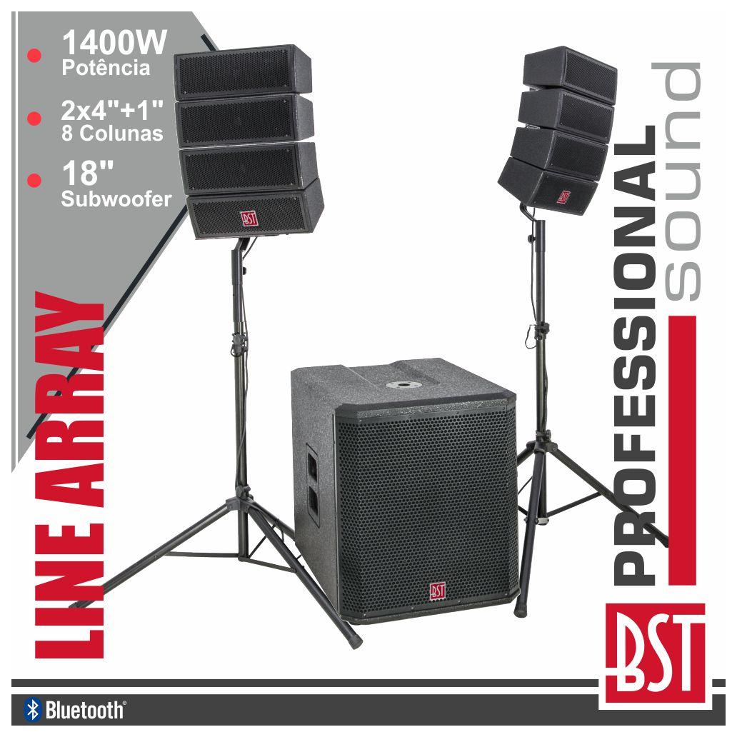 Sistema Line-Array Ativo 8 Colunas 2x4" E Sub 18" 1400W BST - NOVEDUC Equipamento Laboratório e Formação Profissional