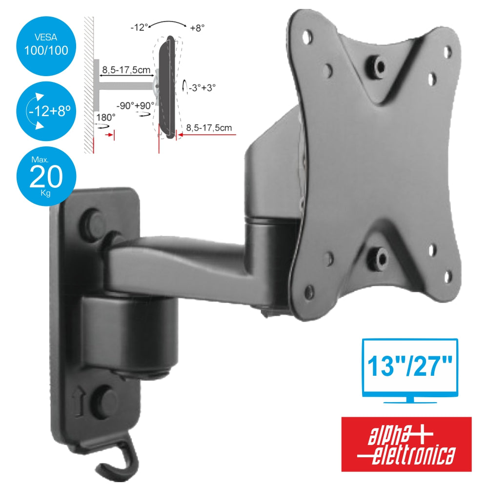 Suporte Lcd/Led 13/27"  1 Braço +8º/12º Vesa 100/100 20Kg - NOVEDUC Equipamento Laboratório e Formação Profissional