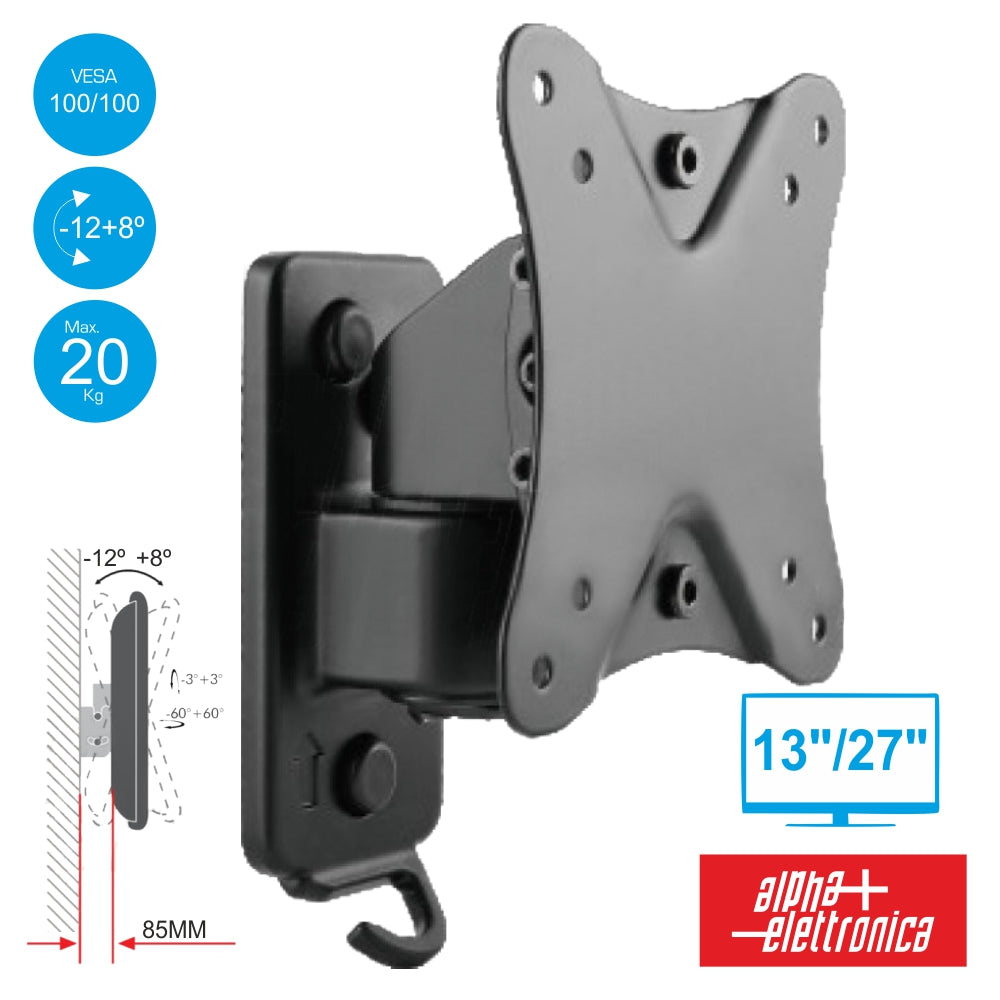 Suporte Lcd/Led 13/27" +8º/12º Vesa 100/100 20Kg Alpha - NOVEDUC Equipamento Laboratório e Formação Profissional