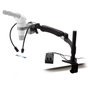Abraçadeira de mesa/suporte para montagem na parede, sistema de focagem e LED SZ - NOVEDUC Equipamento Laboratório e Formação Profissional