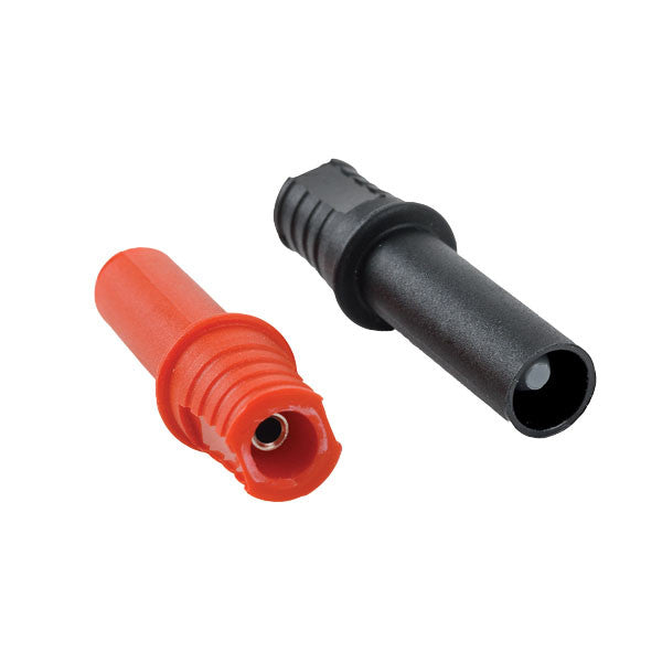 Adaptador de banana vermelho fêmea 2mm e macho 4mm da Pierron, componente para conexões elétricas com terminais banana.