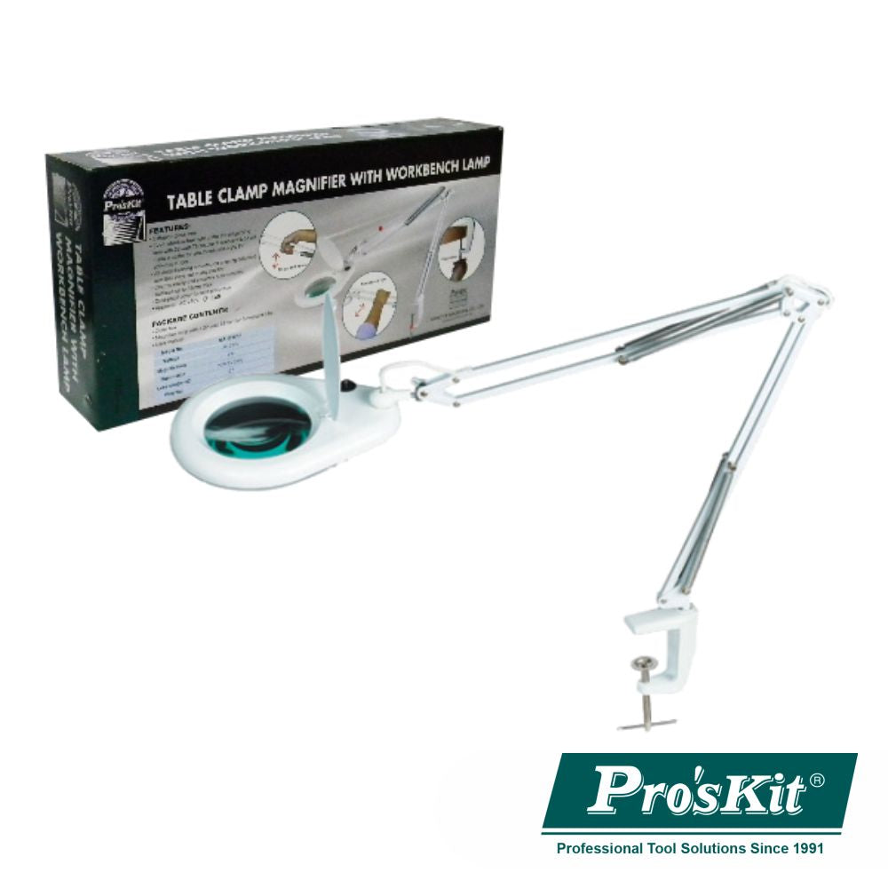 Candeeiro C/ Lupa Bancada 5 Dioptrias 22W Proskit - NOVEDUC Equipamento Laboratório e Formação Profissional