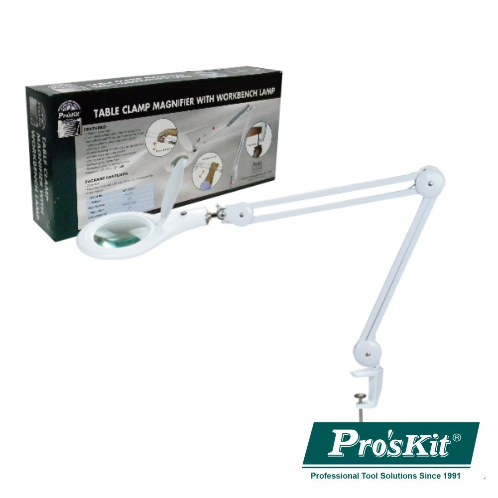 Candeeiro C/ Lupa Bancada 5 Dioptrias 90 Leds 12W Proskit - NOVEDUC Equipamento Laboratório e Formação Profissional