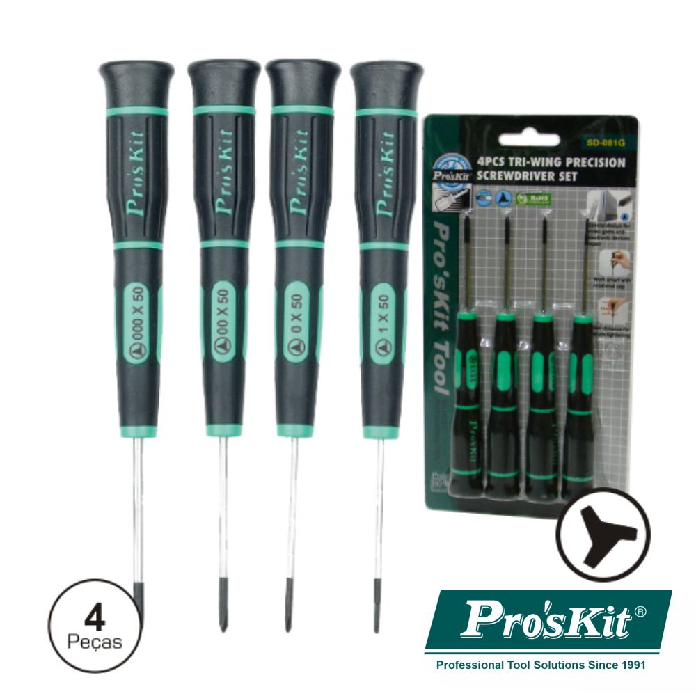 Conjunto De 4 Chaves Tri-Wing De Precisão Proskit - NOVEDUC Equipamento Laboratório e Formação Profissional