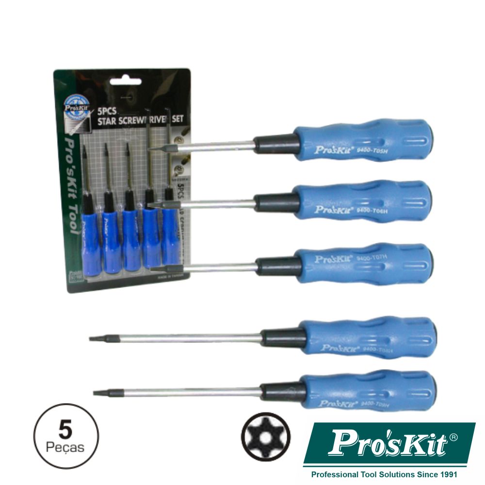 Conjunto De 5 Chaves Torx C/ Furo Proskit - NOVEDUC Equipamento Laboratório e Formação Profissional