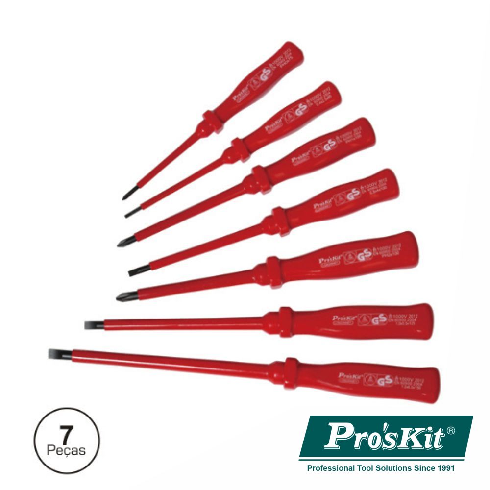 Conjunto De 7 Chaves Isoladas 1000V  Proskit - NOVEDUC Equipamento Laboratório e Formação Profissional