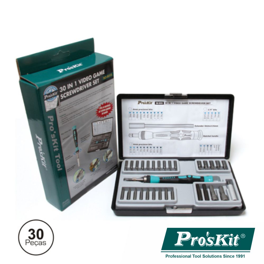 Conjunto De Chave C/ 27 Bits E Extensor Proskit - NOVEDUC Equipamento Laboratório e Formação Profissional