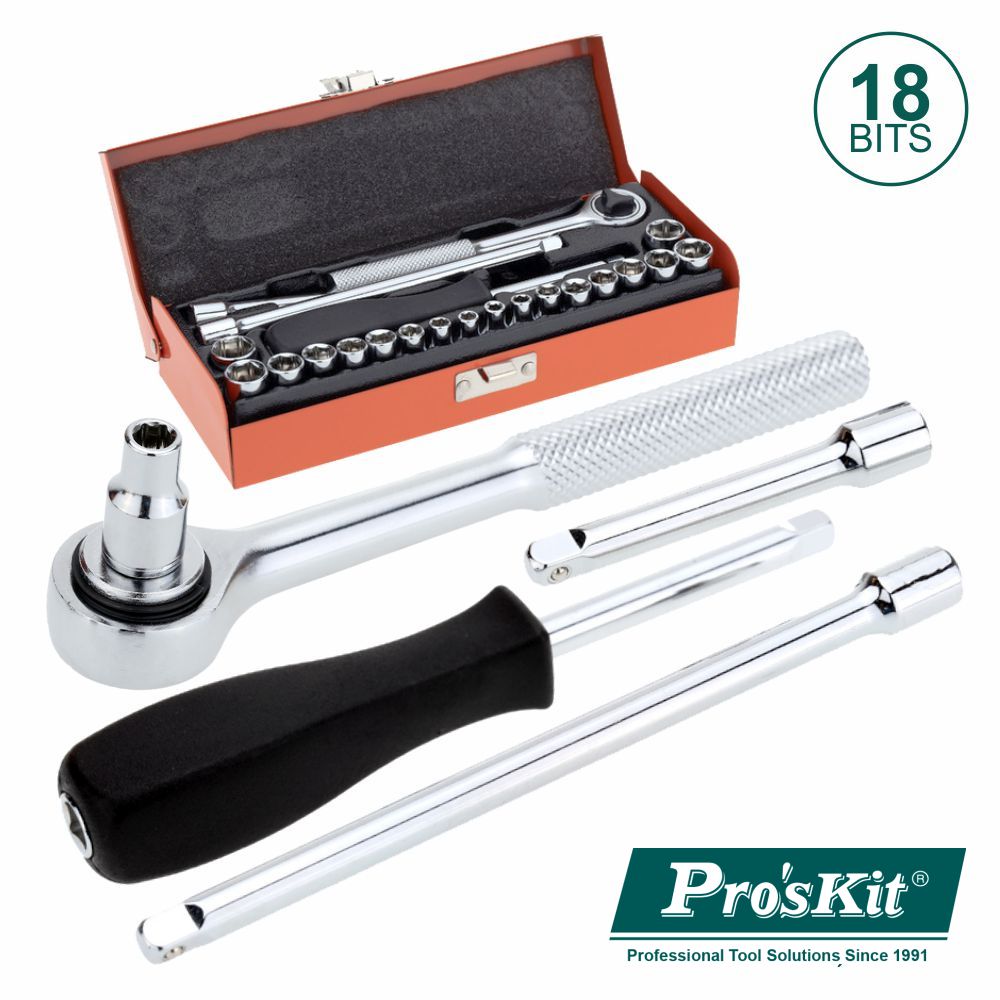 Conjunto De Chave Roquete C/ 18 Bits E Extensor Proskit - NOVEDUC Equipamento Laboratório e Formação Profissional