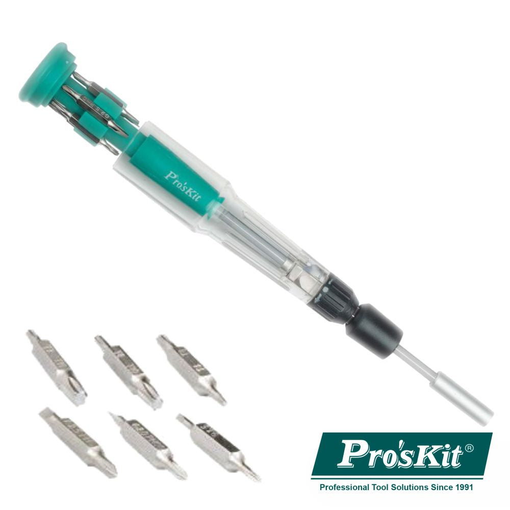 Conjunto De Chave Roquete C/ 6 Bits Duplos 155Mm Proskit - NOVEDUC Equipamento Laboratório e Formação Profissional