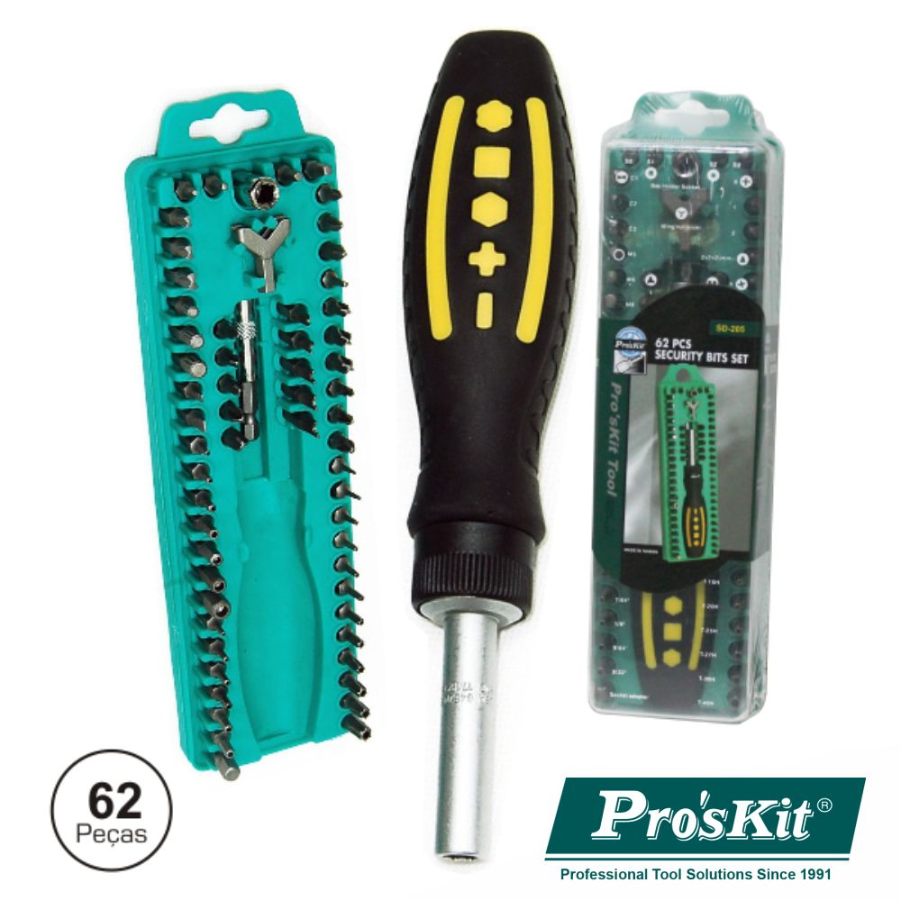 Conjunto De Chave Roquete C/ 62 Bits E Extensor Proskit - NOVEDUC Equipamento Laboratório e Formação Profissional