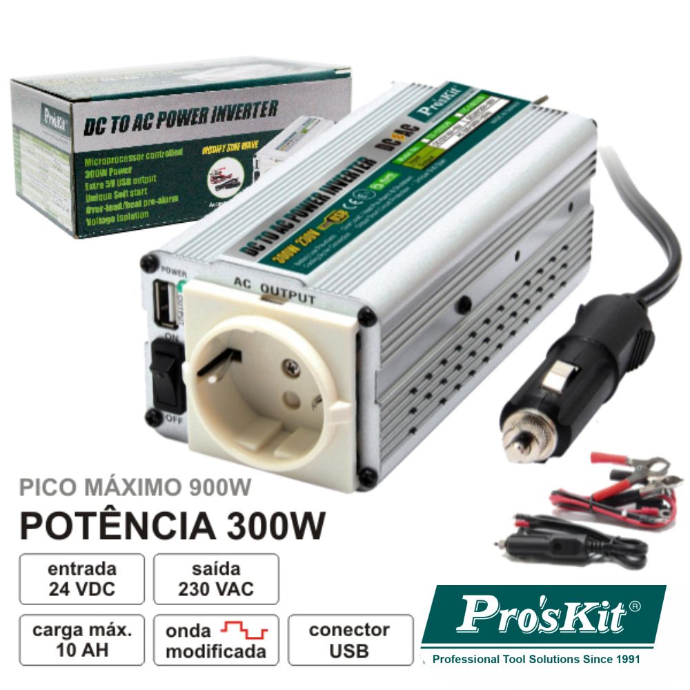 Conversor 24V-230V 300W Onda Modificada Proskit - NOVEDUC Equipamento Laboratório e Formação Profissional