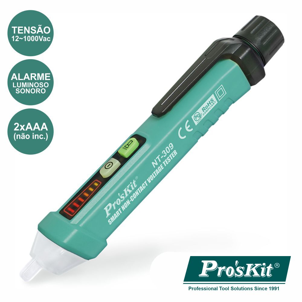 Detetor Tensão S/ Contato C/ Lanterna Led Proskit - NOVEDUC Equipamento Laboratório e Formação Profissional