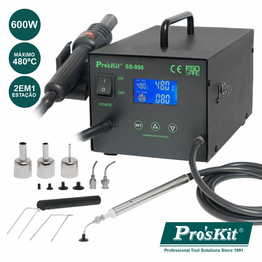 Estação De Dessoldar 600W Digital C/ Sucção A Vácuo Proskit - NOVEDUC Equipamento Laboratório e Formação Profissional