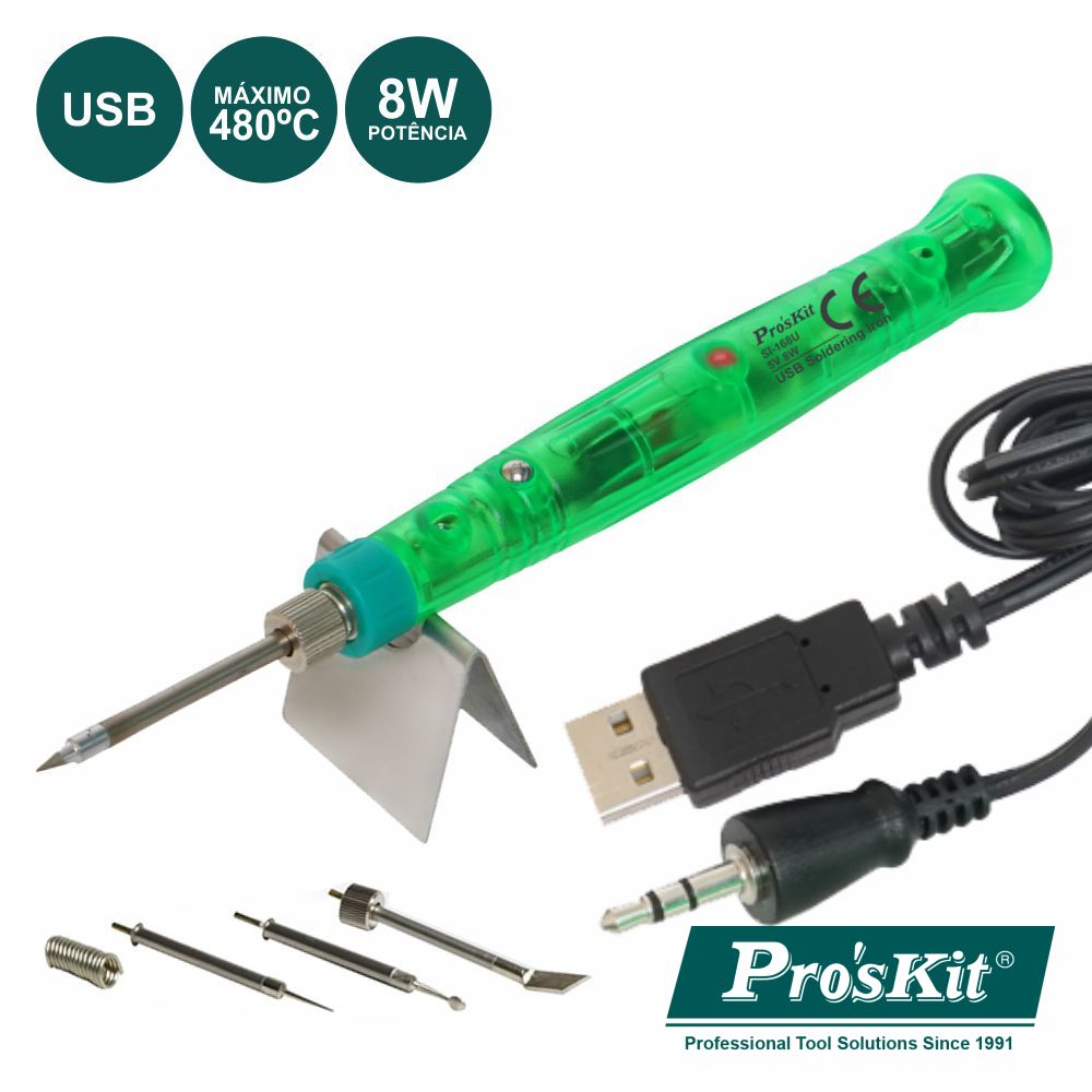 Ferro De Soldar 8W C/ Ligação Usb 5V E Acessórios Proskit - NOVEDUC Equipamento Laboratório e Formação Profissional