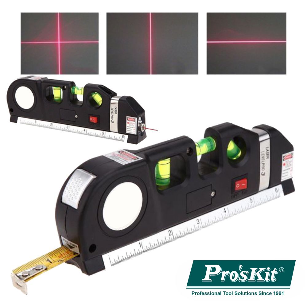 Fita Métrica 2.5M C/ Nível Bolha E Laser Nivelador Proskit - NOVEDUC Equipamento Laboratório e Formação Profissional