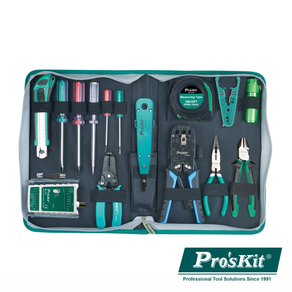 Mala Ferramentas Manutenção Redes 16X Proskit - NOVEDUC Equipamento Laboratório e Formação Profissional