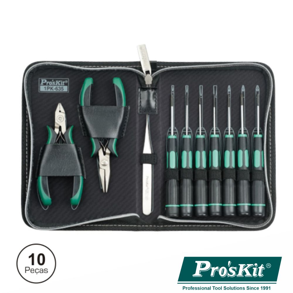 Mala Ferramentas Profissional 10 Peças Proskit - NOVEDUC Equipamento Laboratório e Formação Profissional