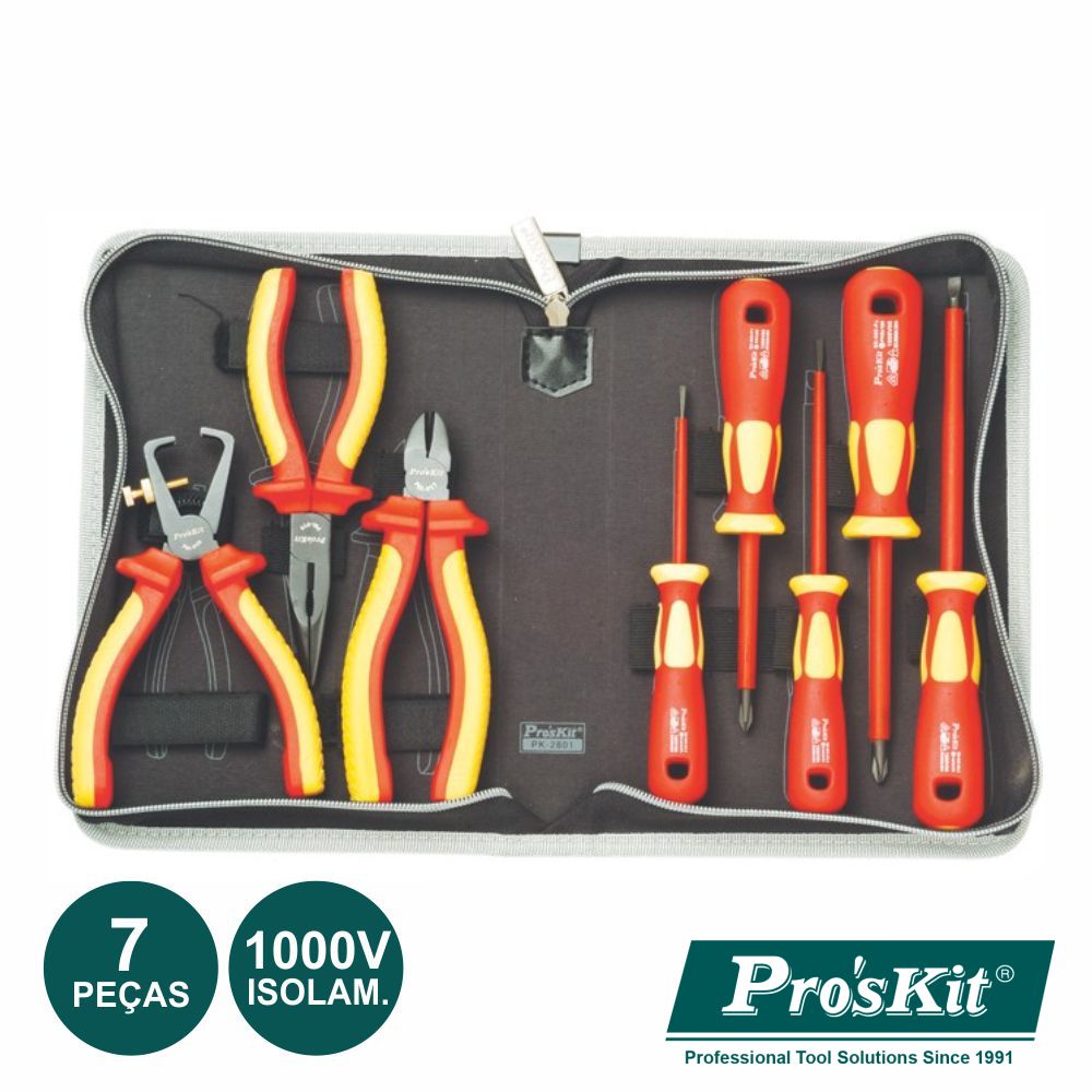 Mala Ferramentas Profissional 1000V 7 Peças Proskit - NOVEDUC Equipamento Laboratório e Formação Profissional