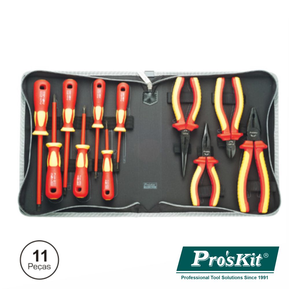 Mala Ferramentas Profissional 11 Peças Isoladas Proskit - NOVEDUC Equipamento Laboratório e Formação Profissional